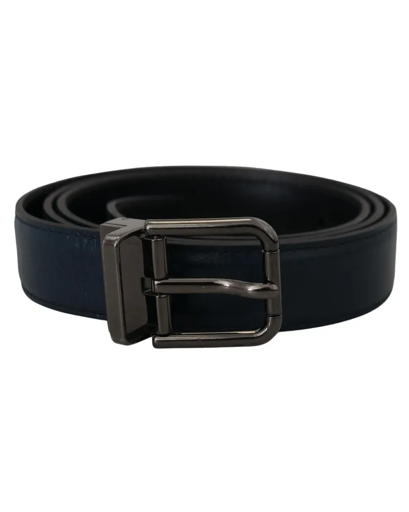 Dolce & Gabbana Leather with Metal Buckle Belt — Navy Navy