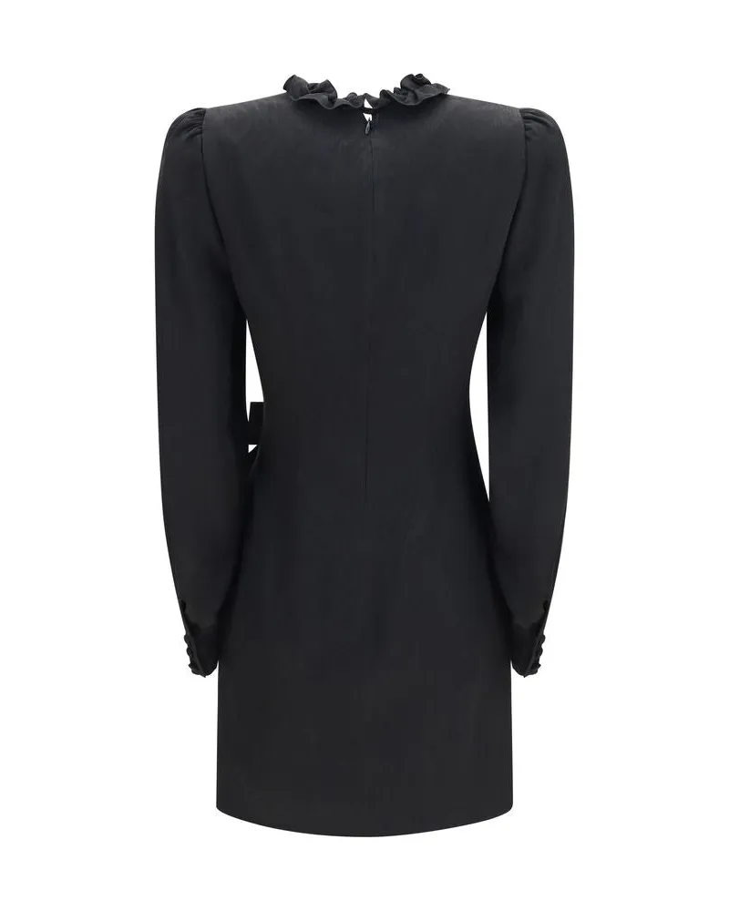 Alessandra Rich Ruffled Silk Dress — Black Black