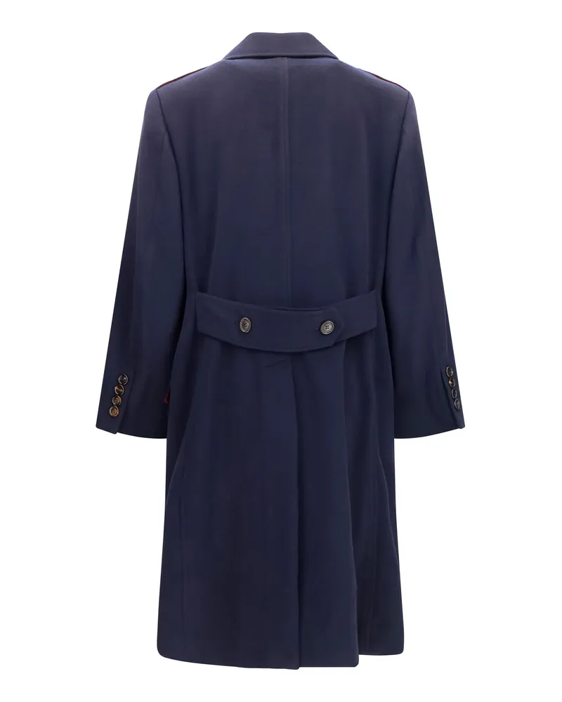 Brunello Cucinelli Men's Double-Breasted Wool Coat Navy Merino Ovis Aries Navy