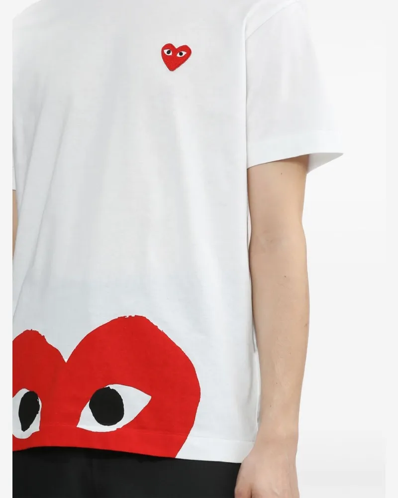 Comme des Garçons Heart-Embroidered Cotton T-Shirt — White White