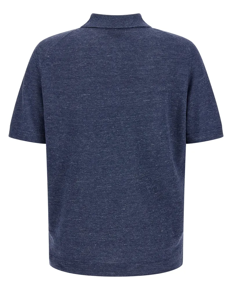 Brunello Cucinelli Men's Blue Linen Polo Shirt Blue