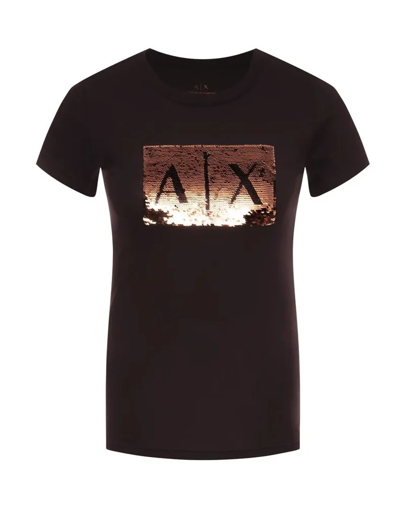 Armani Exchange Sequin AX Logo T-Shirt — Black Black