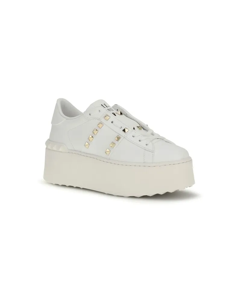 Valentino Garavani Women's White Calf Leather Bos Taurus Platform Sneakers White