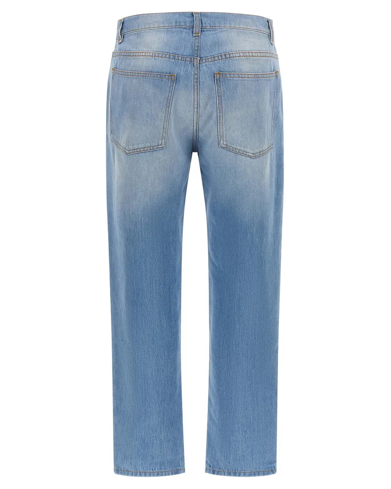 Moschino Logo-Patch Straight-Leg Jeans — Light Blue Light