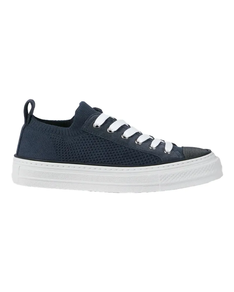 Brunello Cucinelli Cotton Knit Sneaker — Navy Navy