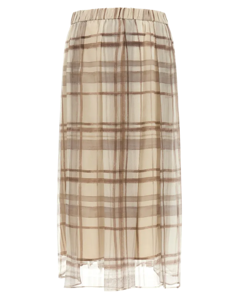 Brunello Cucinelli Pleated Silk Organza Skirt — Beige Beige