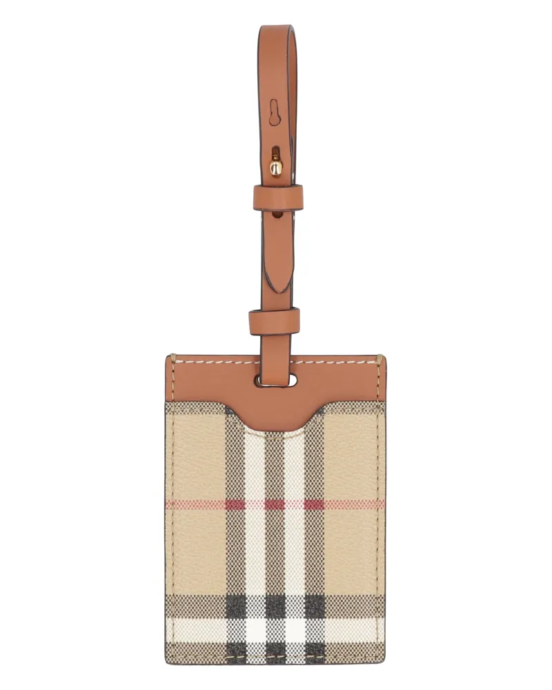 Burberry Women's Leather Luggage Tag Saddle Brown Cotton Suitcases Brown