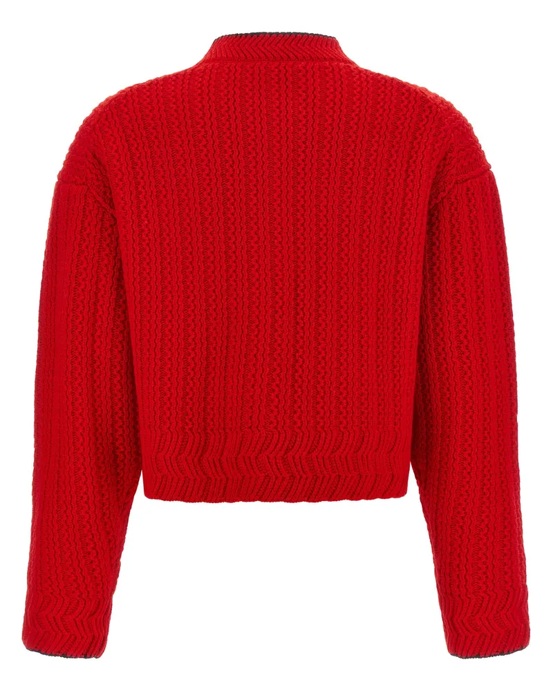 Chloé Embroidered Logo Wool and Cashmere Cardigan — Red Red