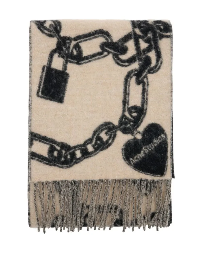 Acne Studios Unisex Fringed Scarf -  Wool Black Accessories Beige