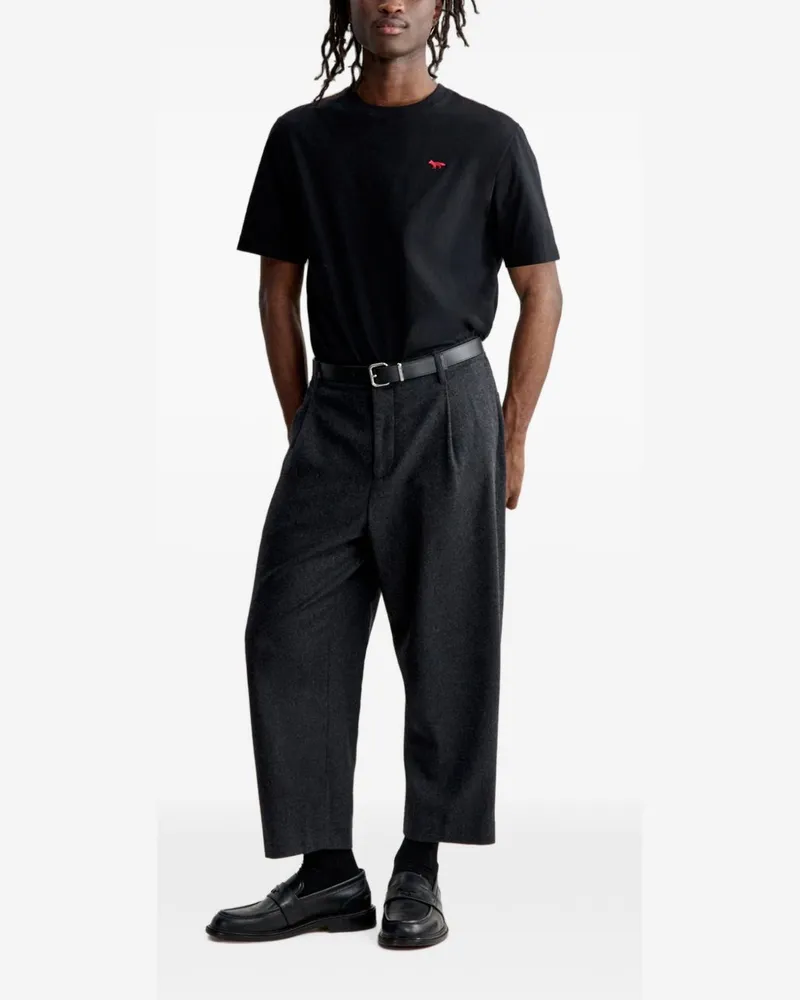 Kitsuné Red Profile Fox Embroidered T-shirt — Black Black