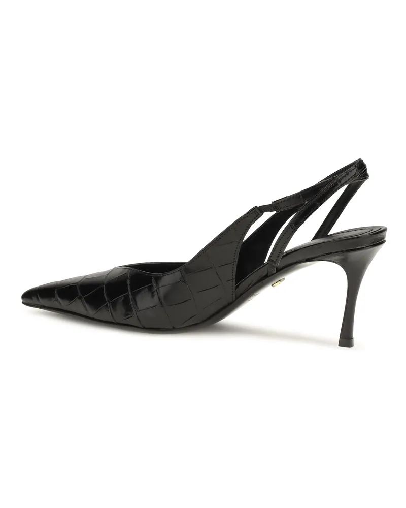 Ferragamo Crocodile-Effect Leather Slingback Pump — Black Black