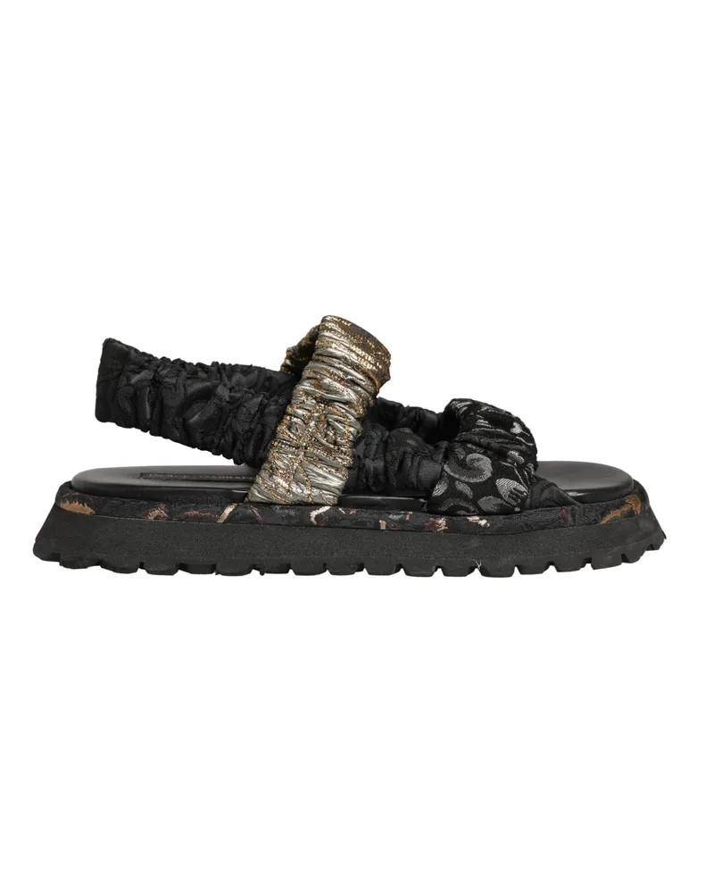 Dolce & Gabbana Black Ruching Detail Flats Men Sandals Shoes Leather Black