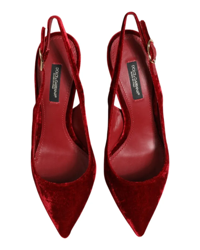 Dolce & Gabbana Women's Red Suede High Heels Slingbacks Sandals Shoes Se+vi Red