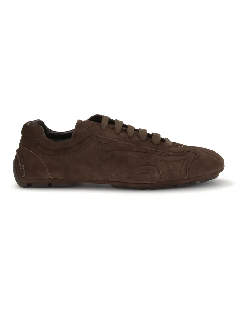 Prada Men's Sneakers Monte Carlo Re-Edition Dark Brown Suede Lamb Leather Lace-Up Shoes Flat Brown