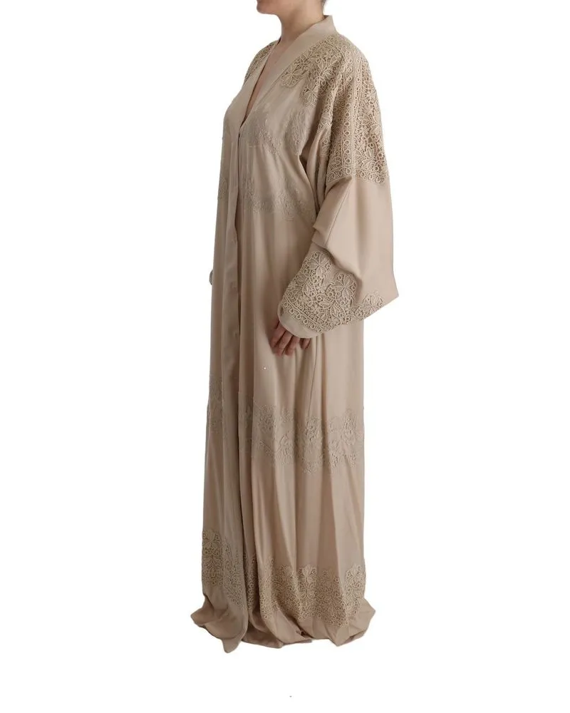 Dolce & Gabbana Women's Beige Silk Full-Length Jacket Clothing Beige