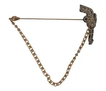 Revolver-Embossed Gold Brass Brooch — Gold