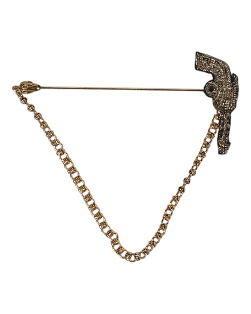 Dolce & Gabbana Men's Black Gold Brass Copper Revolver Brooch Lapel Pin Accessory Gold