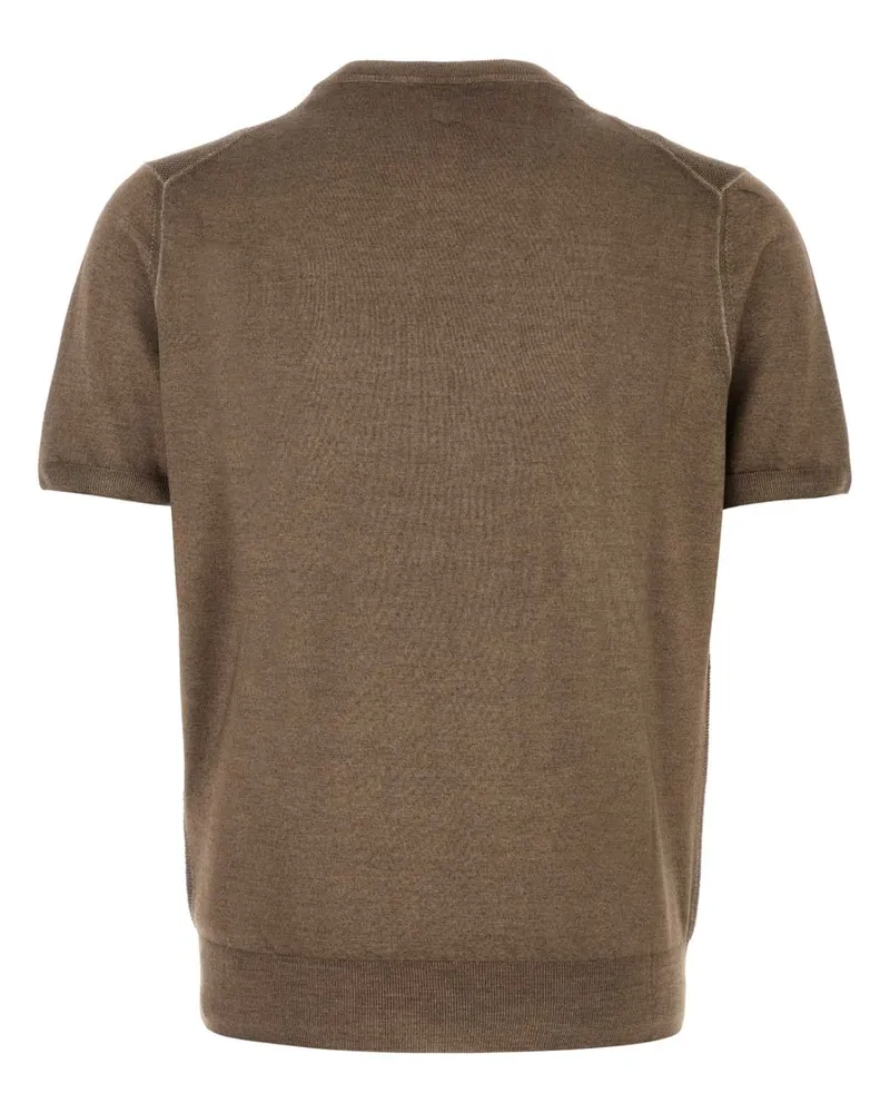 Canali Men's Brown Knit T-Shirt Exterior: Wool Silk Brown