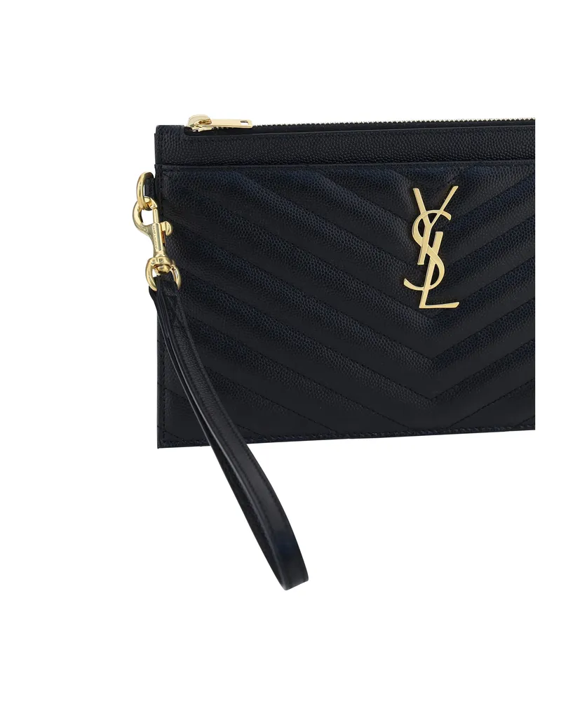 Saint Laurent Women's Clutch Bag Quilted Leather Black Calf Make Up Black