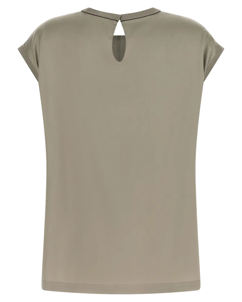 Brunello Cucinelli Women's Bicolor Silk Blouse Green