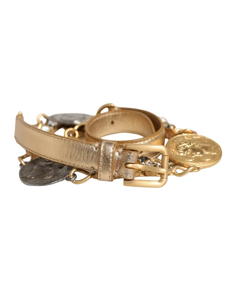 Dolce & Gabbana Women's Gold Brass Chain Coin Embellished Metal Buckle Belt Cristal Real 10lf Gold