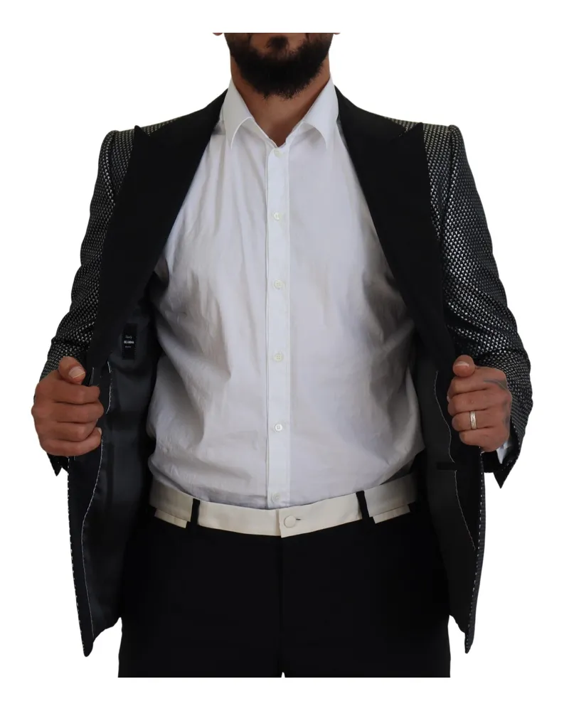 Dolce & Gabbana Men's Black Silver Jacquard Slim Fit Jacket Blazer Polyester Clothing Black