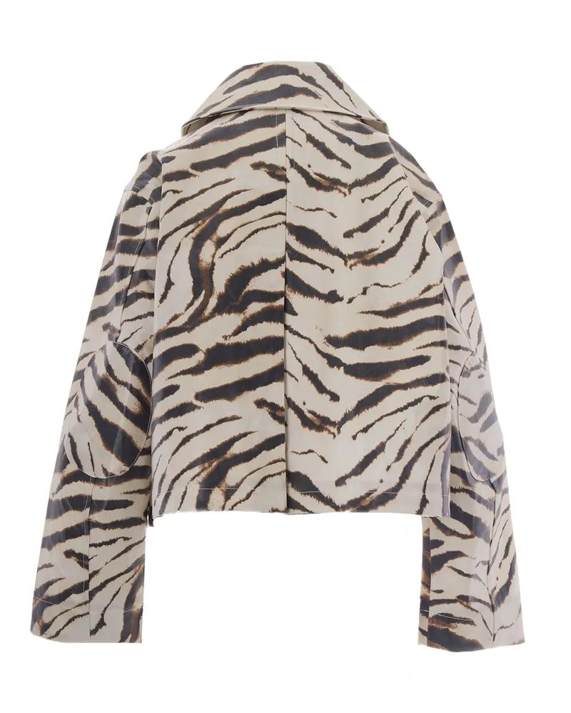 Ganni Women's Jacket Printed Laminated Egret Hemp Beige