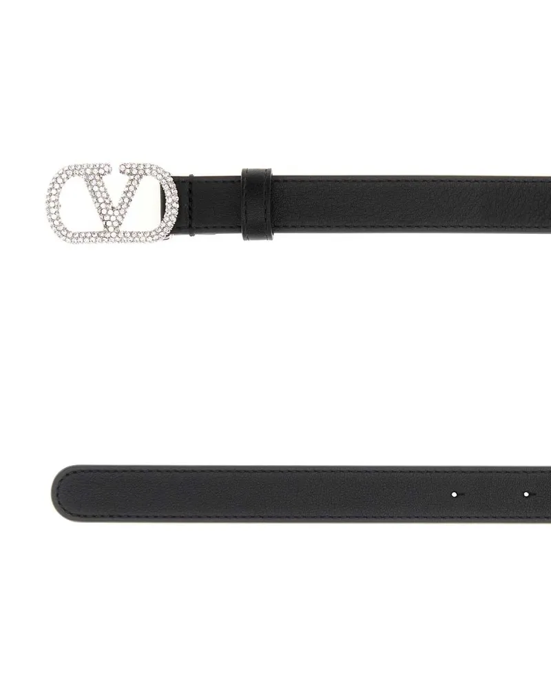Valentino Garavani Women's Black Leather Vlogo Signature Belt Nerocrystal Cinture Black