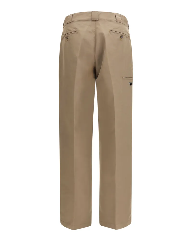 Prada Men's Technical Wide-Leg Pants Canvas Light Brown Cotton; Polyamide Trousers Beige