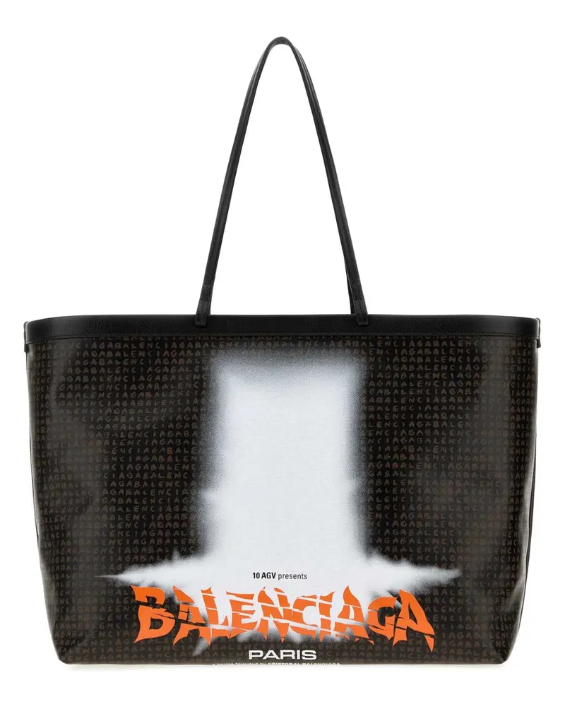 Balenciaga Graphic-Print Tote Bag — Black Black