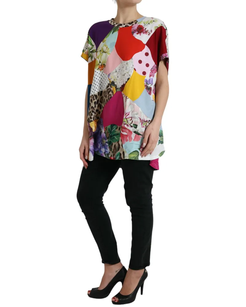 Dolce & Gabbana Patchwork Cotton Silk Blouse — Multicolor Multicolor