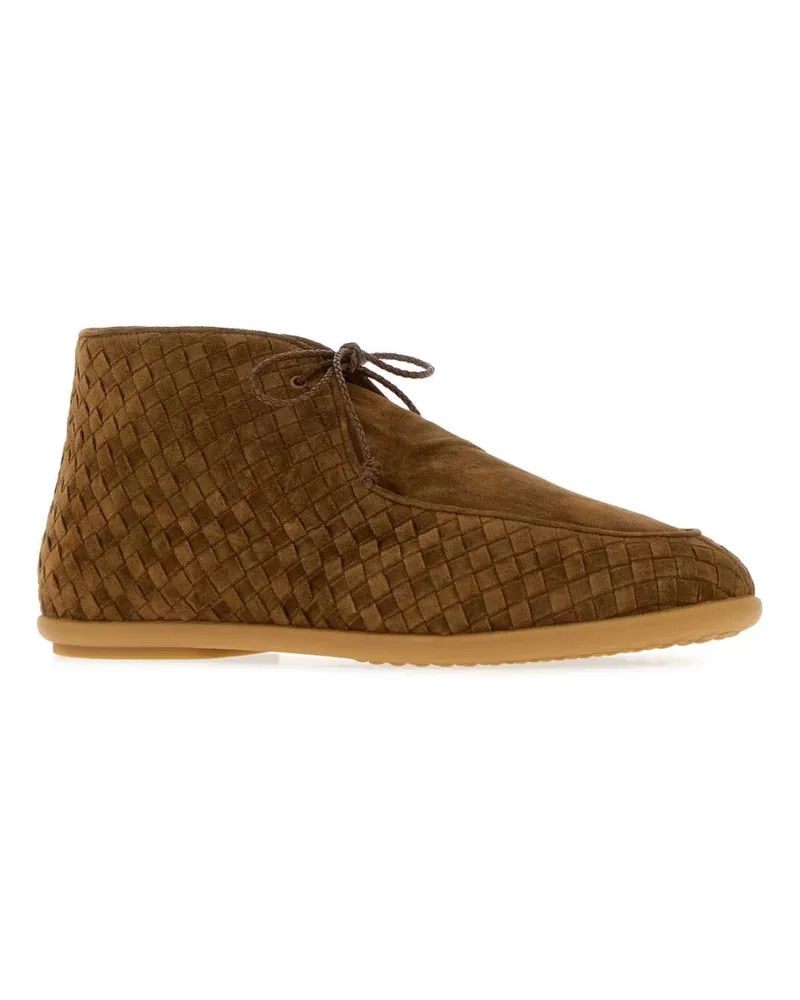 Bottega Veneta Intrecciato Woven Suede Boot — Brown Brown