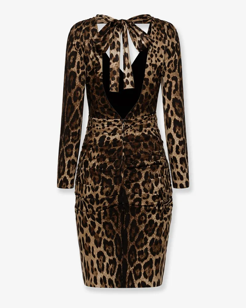 Dolce & Gabbana Women's Short Leopard Print Charmeuse Dress Multicolour Silk Brown