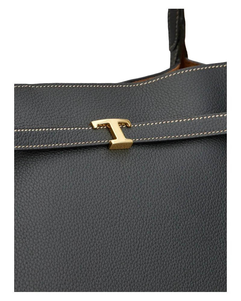 TOD'S Calf Leather with Gold-Tone Hardware Tote Bag — Black Black