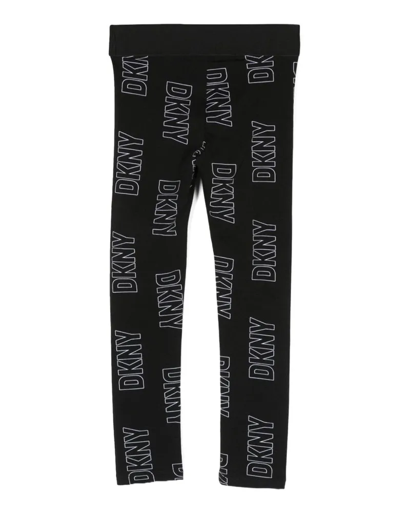 DKNY Logo-Embroidered Cotton Leggings — Black Black