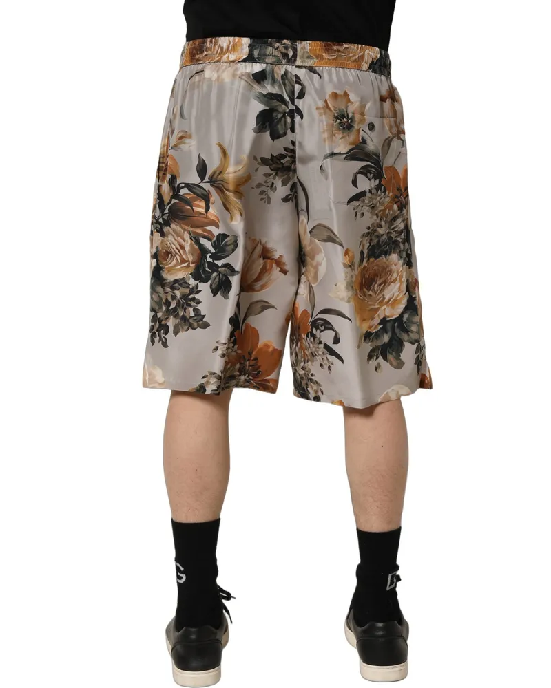 Dolce & Gabbana Beige Floral Print Silk Men Bermuda Shorts Beige
