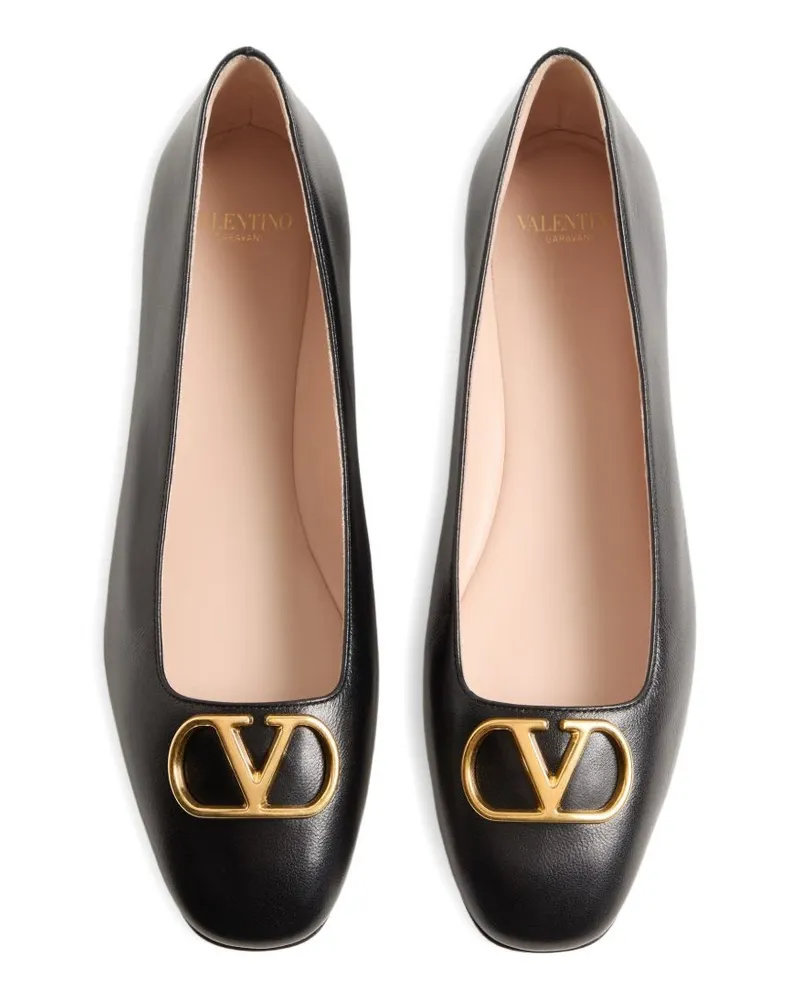 Valentino Garavani VLogo Signature Leather Ballet Flat — Black Black