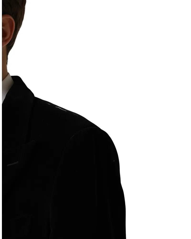 Dolce & Gabbana Men's Black Cotton Velvet Long Trench Coat Jacket Clothing Black
