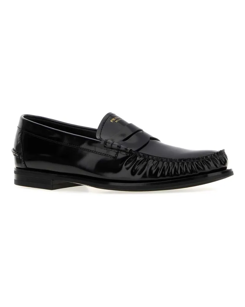 Prada Men's Black Leather Loafers Nero Mocassini Black