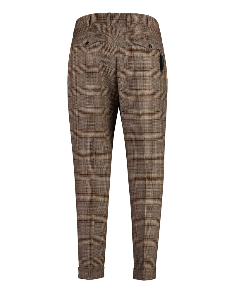 PT TORINO Virgin Wool Plaid Trousers — Beige Beige