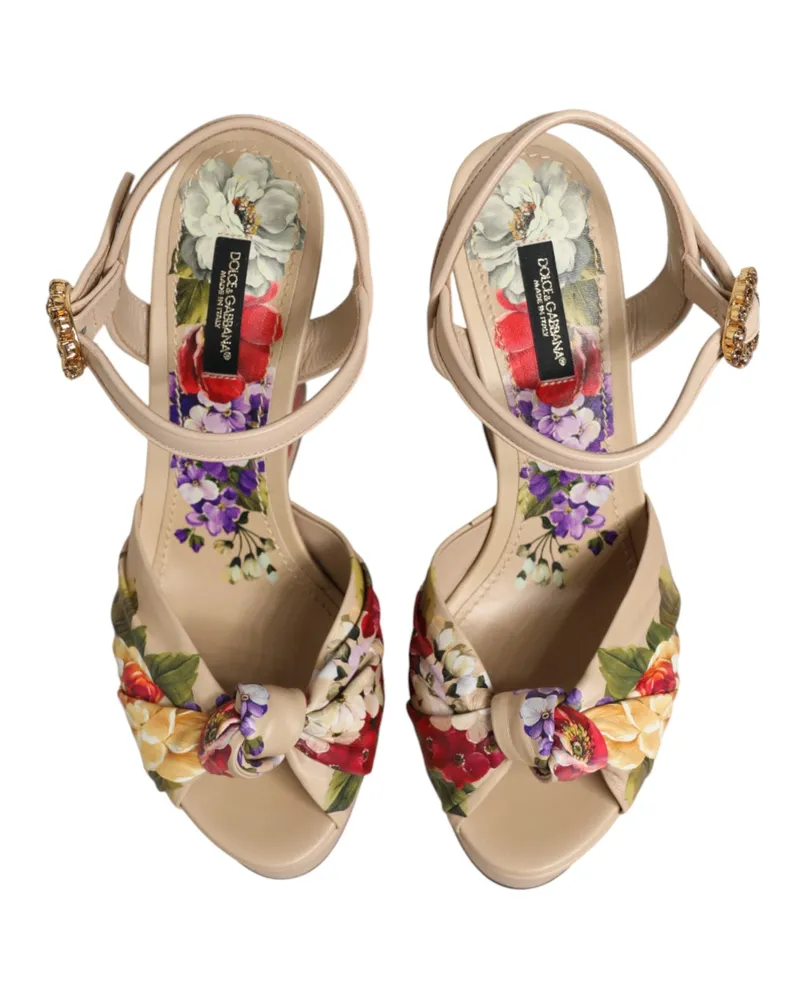 Dolce & Gabbana Women's Beige Floral Ankle Strap Wedge Sandals Shoes 100lf Beige
