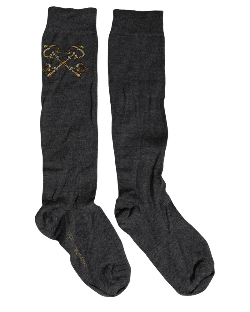 Dolce & Gabbana Embroidered Logo Knee-High Socks — Gray Gray
