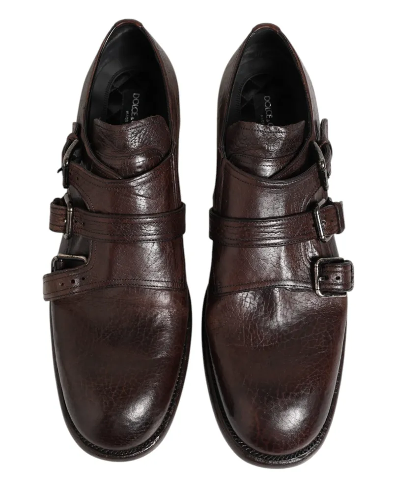 Dolce & Gabbana Men's Brown Leather Monk Strap Formal Derby Shoes Horse Brown