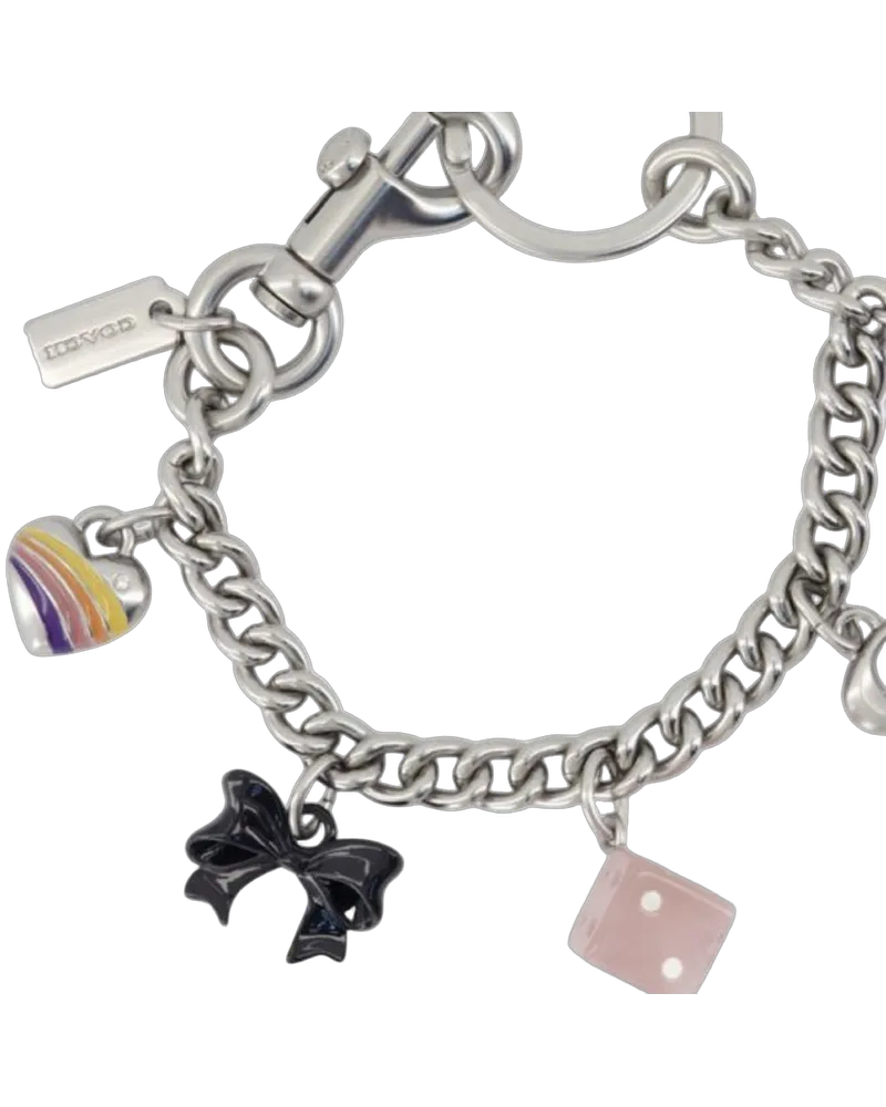 Coach Women's Motif Chain Keyring Acetate Multi Metal Accessories Keychains Silver