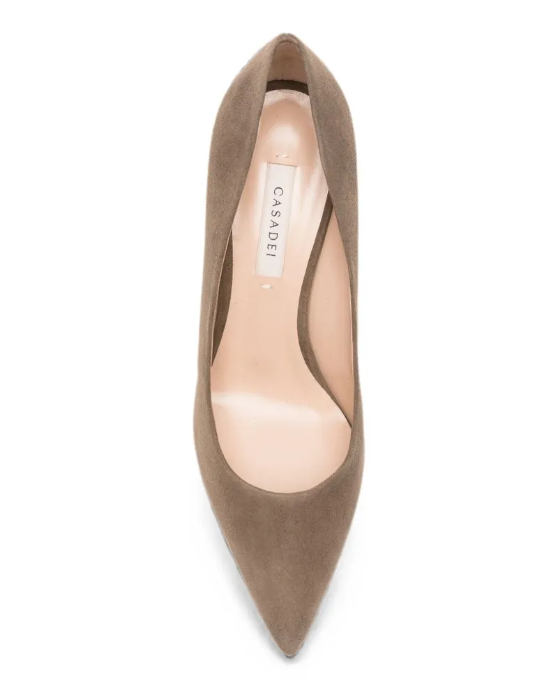 Casadei Suede Pointed-Toe Pump — Taupe Taupe