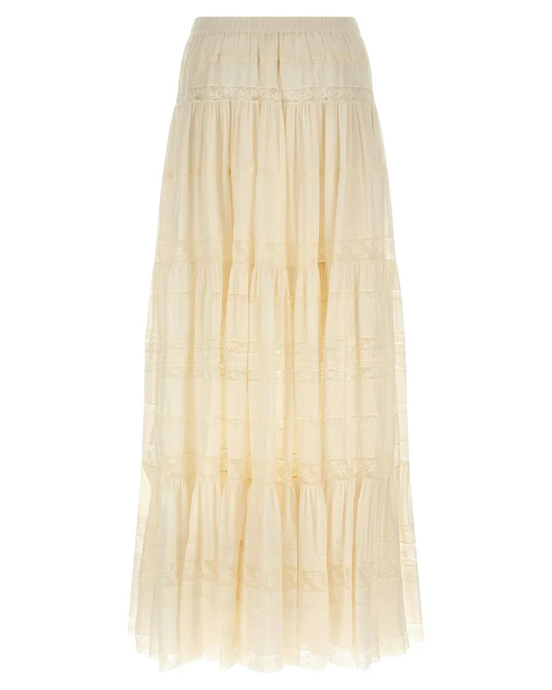 Ermanno Scervino Lace-Insert Cotton Skirt — Cream Cream
