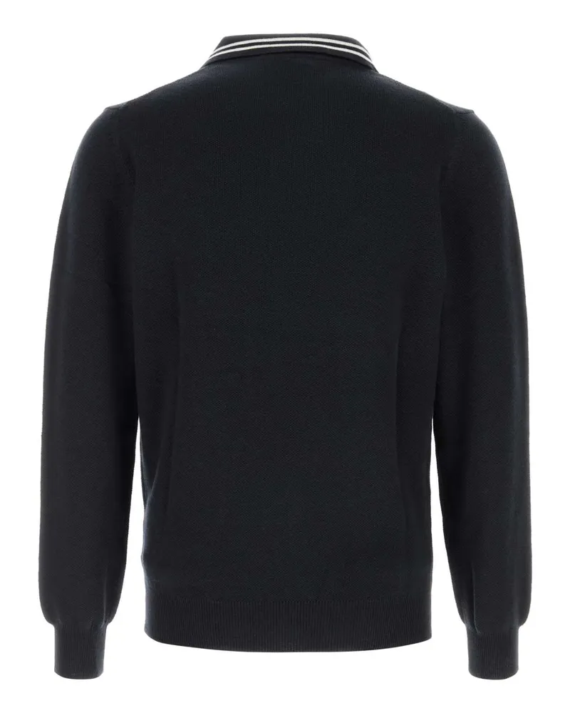 AUTRY Men's Blue Knit Polo Shirt N3kv Merino Wool + Cotton Navy