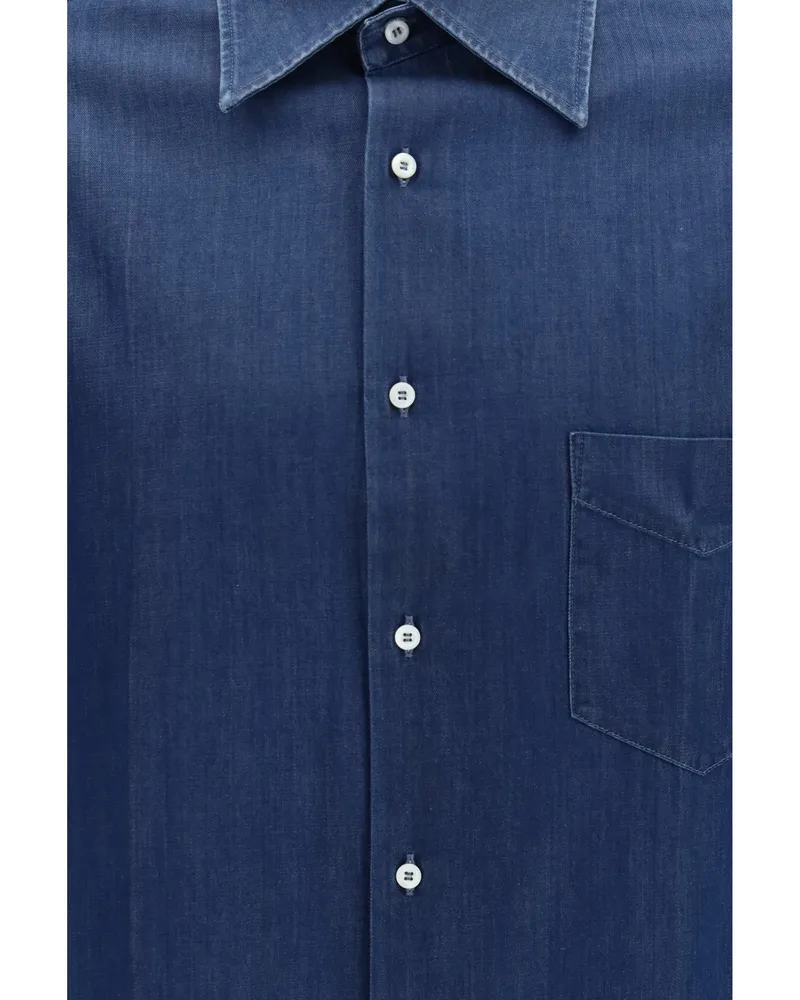 Brunello Cucinelli Men's Shirt Dark Denim Cotton Blue