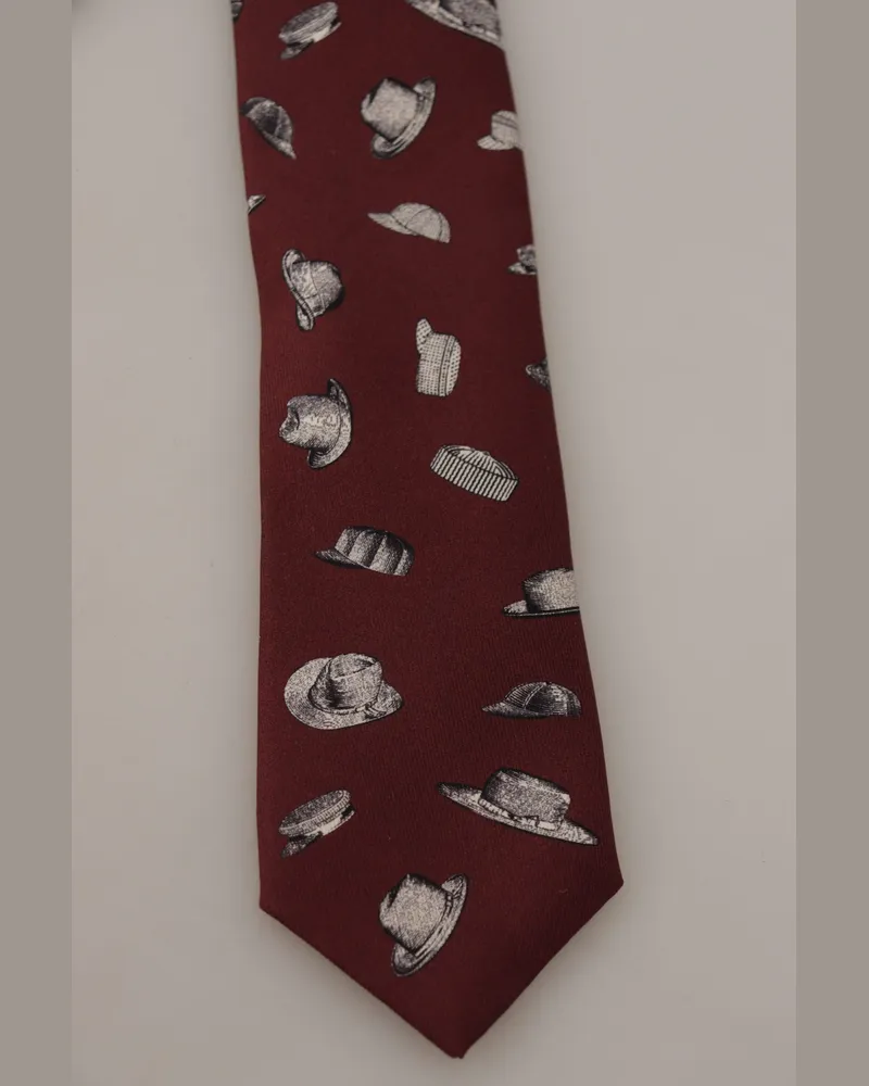 Dolce & Gabbana Men's Maroon Hat Pattern Silk Adjustable Accessory Tie Maroon