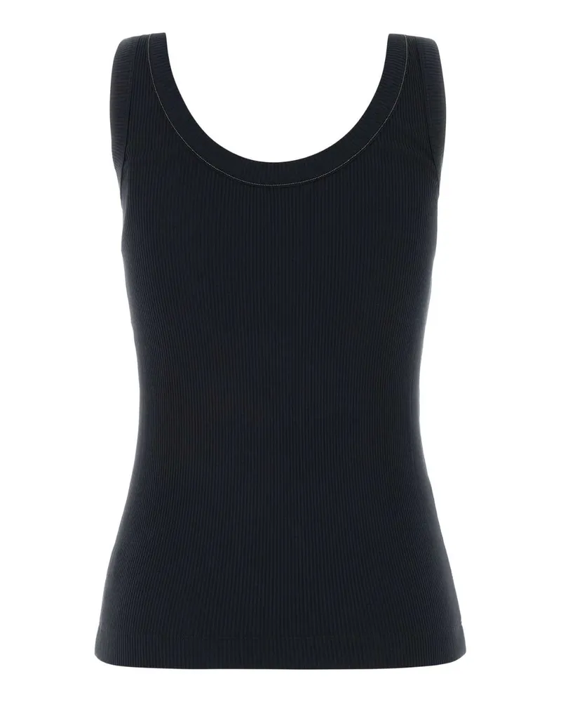 Brunello Cucinelli Women's Dark Blue Stretch Cotton Tank Top C4224 Exterior: Elastane Maglie Navy